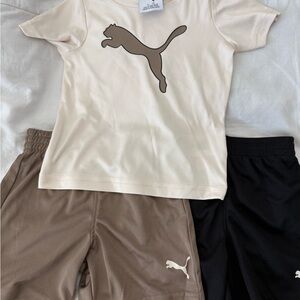 Puma Cream T-Shirt with Brown and Black Shorts